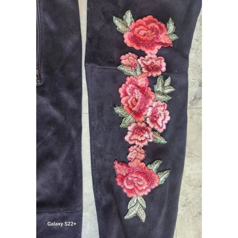 JustFab Tibbie floral embroidered over the knee boots